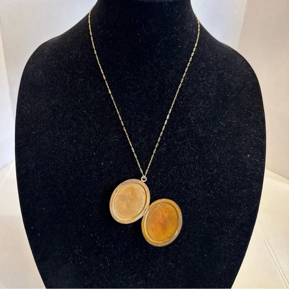 Large Antique D&C Victorian Gold Fill Photo Locket Pendant Necklace Etched Heavy - Picture 16 of 16